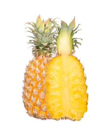 Sliced pineapples isolated on white backgroundの写真素材