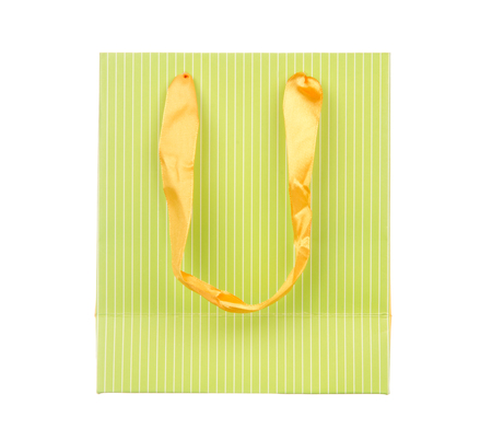Empty fashion paper bag isolated on white backgroundの写真素材