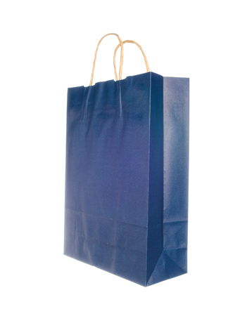 Empty blue paper bag isolated on white backgroundの写真素材