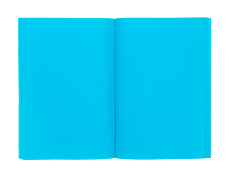 Open blue book isolated on white backgroundの写真素材