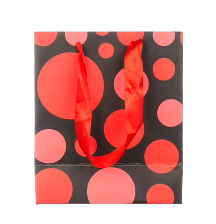 Empty fashion paper bag isolated on white backgroundの写真素材