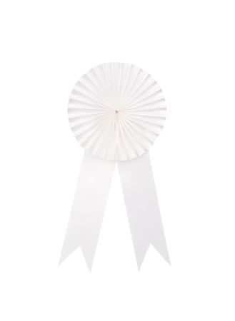 White fabric award ribbon isolated on white backgroundの写真素材