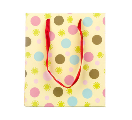 Empty fashion paper bag isolated on white backgroundの写真素材