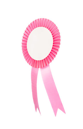 Pink fabric award ribbon isolated on white backgroundの写真素材