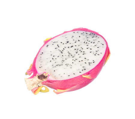 Sliced dragon fruit isolated on white background, pitaya, pitahayaの写真素材