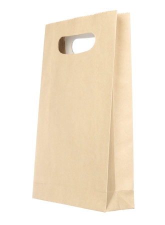 Empty brown paper bag isolated on white backgroundの写真素材