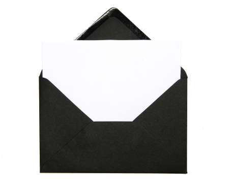 white letter paper in balck envelopeの写真素材
