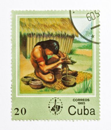 Old postage stamp show oldlife of american indianの写真素材