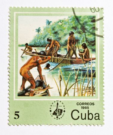 Old postage stamp show oldlife of american indianの写真素材