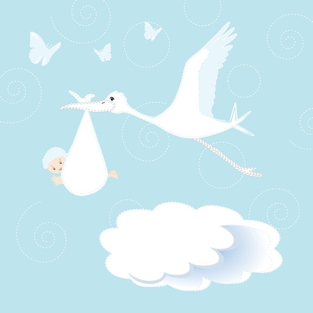 White stork arrival newborn baby boyの写真素材