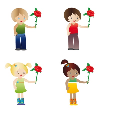 Happy children roses hands holdの写真素材