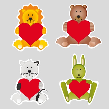 Four animals with readl heartsのイラスト素材