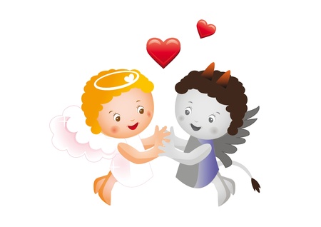 Angel and devil hold handsのイラスト素材
