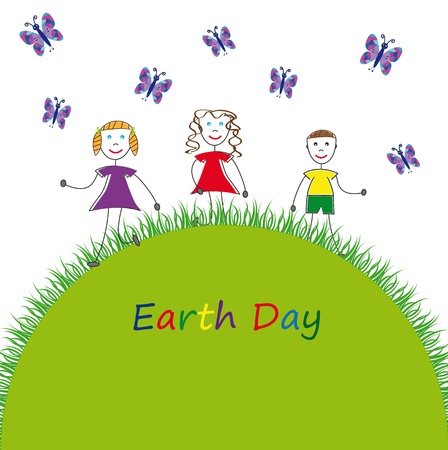 Happy kids on clean earthのイラスト素材