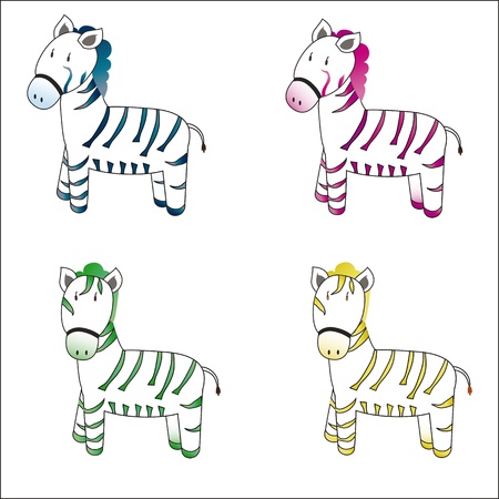 Four cute and colorful cartoon zebras のイラスト素材