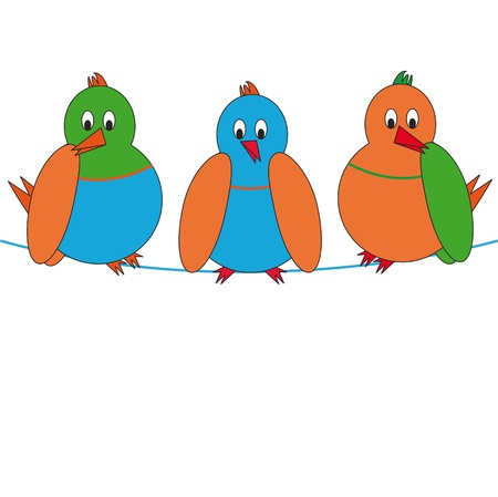 Three colourful birds seat on ropeのイラスト素材