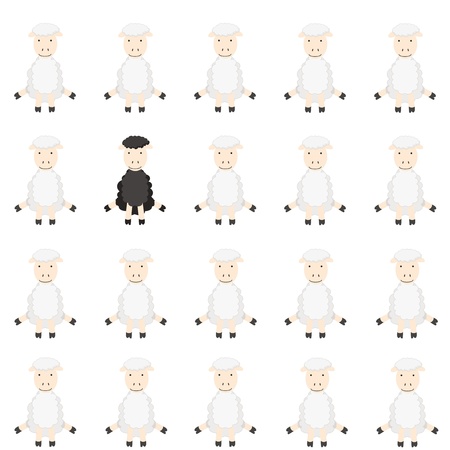 One black sheep in flockのイラスト素材