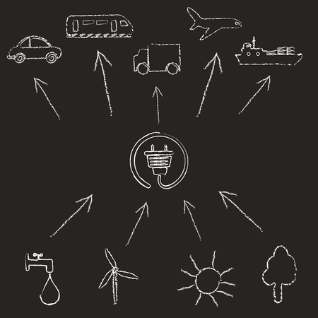 Concept ecology power on blackboardのイラスト素材