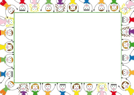 Many boys and girl hold borderのイラスト素材