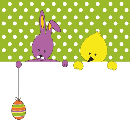 Easter colorful card with rabbit and chickenのイラスト素材