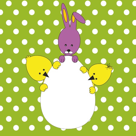 Easter colorful card with rabbit and chickensのイラスト素材