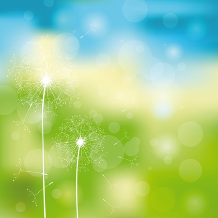 Green and blue light abstract background with dandelionsのイラスト素材
