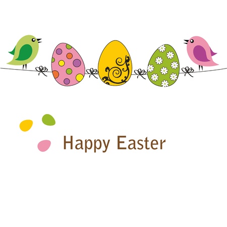 Easter colorful card with birds and eggsのイラスト素材