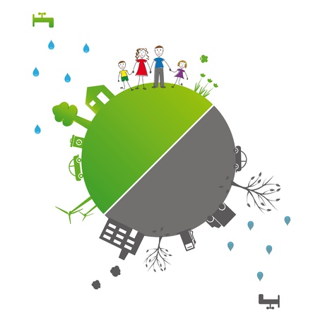 Protect the Earth: environment symbols on clean or dirty earthのイラスト素材