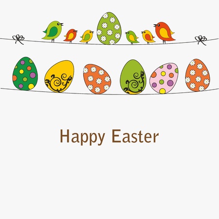 Easter card with eggs with birdsのイラスト素材