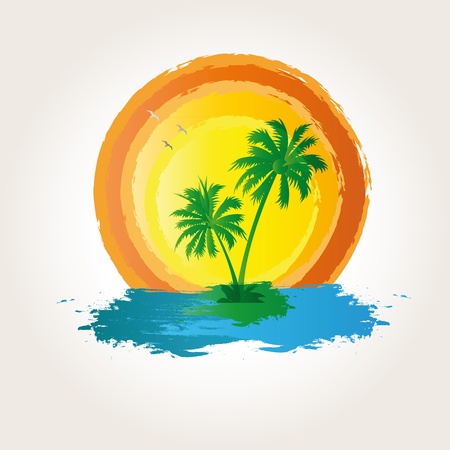 Palm, beach and sun on exotic backgroundのイラスト素材