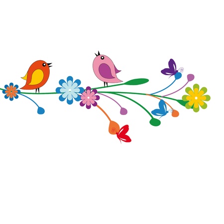 Cute kids cartoon with tree and flowersのイラスト素材