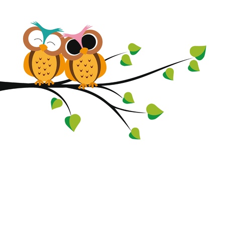 Abstract background with owls on tree branchのイラスト素材