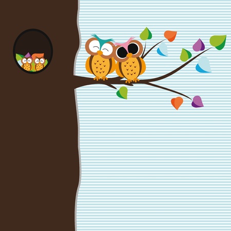 Abstract background with owls on tree branchのイラスト素材