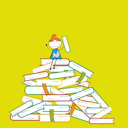 Happy colorful kids on many colorful booksのイラスト素材