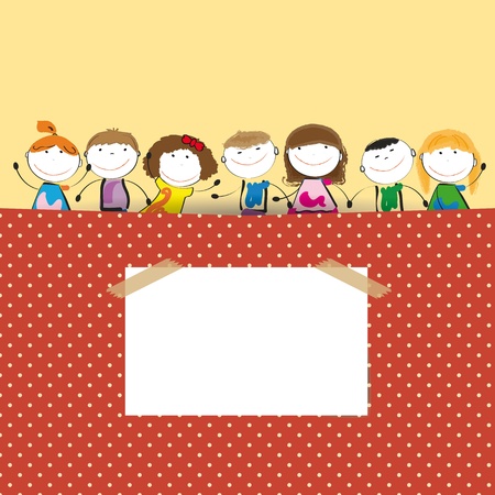Colorful background with dots with happy small kids のイラスト素材
