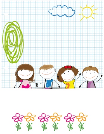 Colorful kids background drwing on sheet of paperのイラスト素材