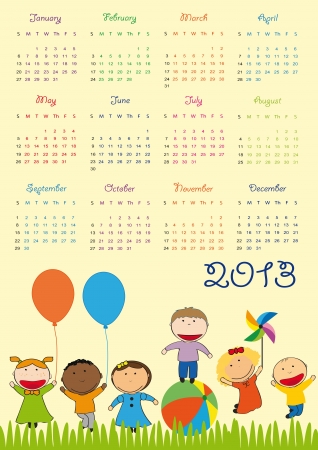 Cute calendar on New Year 2013 for kidsのイラスト素材