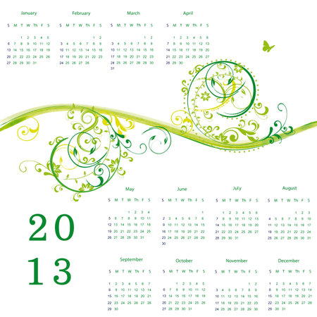 Cute calendar on New Year 2013 with flowersのイラスト素材