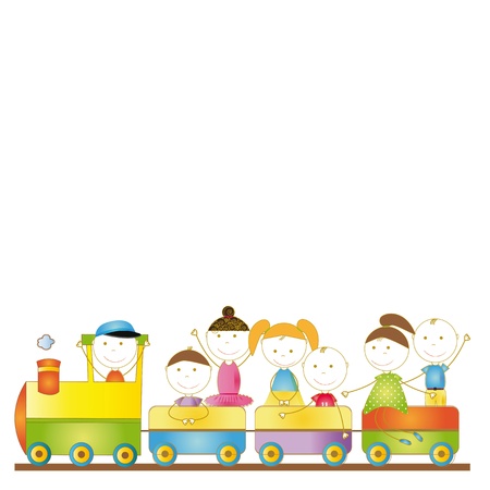 Cute boys nd girls travel in passenger trainのイラスト素材