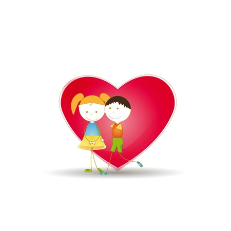 Cute and happy kids with red heartのイラスト素材
