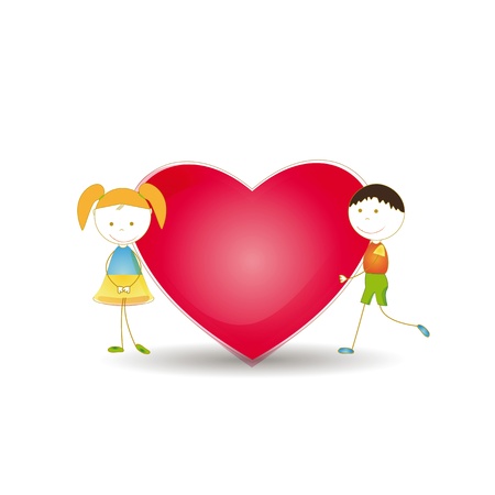 Cute and happy kids with red heartのイラスト素材