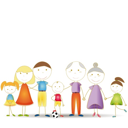 All happy family: kids and parents and grandparentsのイラスト素材