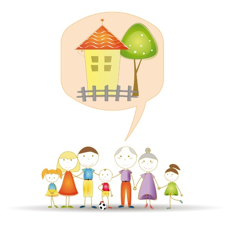 Cute and happy all family dream about houseのイラスト素材