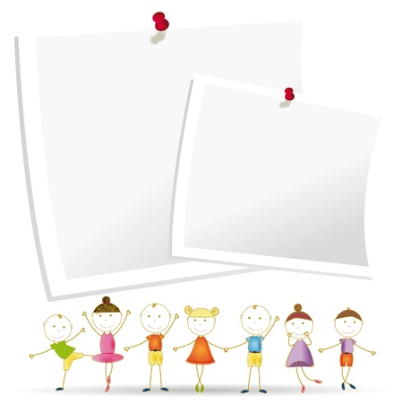 Happy and cute kids with sheets of paperのイラスト素材