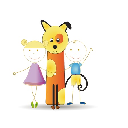 Abstract and cute colorful kids with dogのイラスト素材