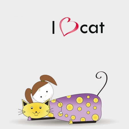 Abstract and cute girl with happy catのイラスト素材