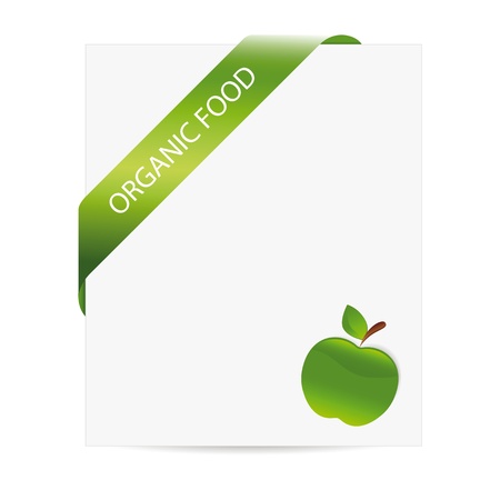 Green apple as organic food symbol on slip of paperのイラスト素材