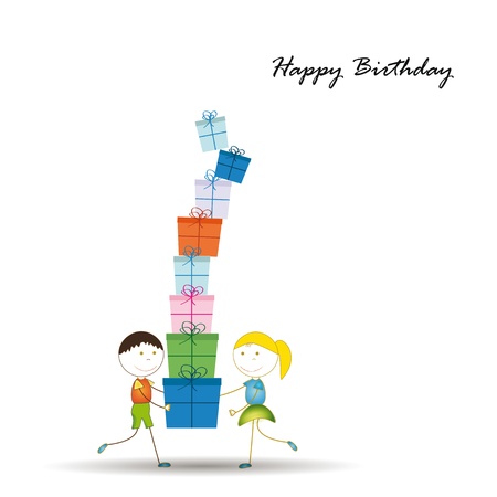 Cute card on birthday with colorful presentsのイラスト素材