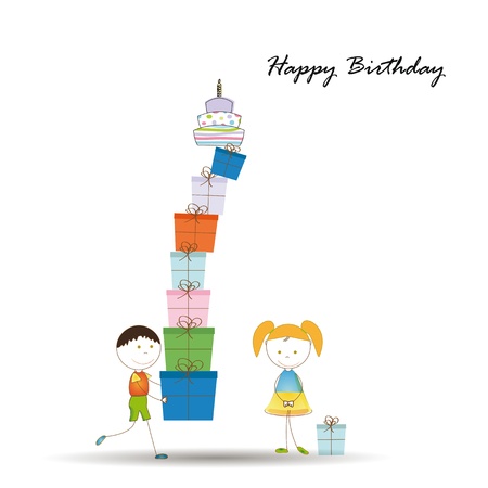 Cute card on birthday with colorful presentsのイラスト素材
