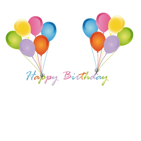 Cute card on birthday with colorful balloonsのイラスト素材